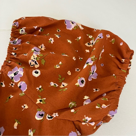 Sanctuary NWT Brown Small Floral Crop Top, Puff Sleeves - Picture 7 of 15
